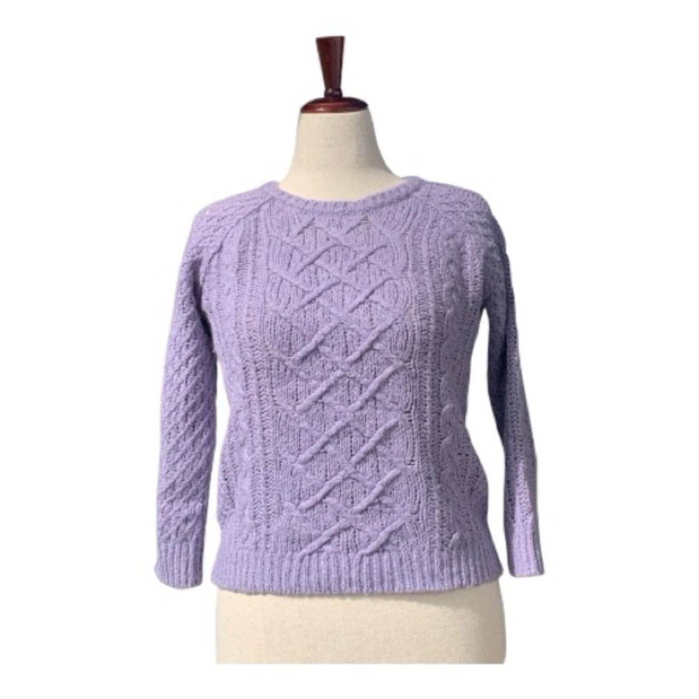 Loft Cozy Warm Lavender Cable Knit Wool Cotton Blend Sweater Long Sleeve Size S